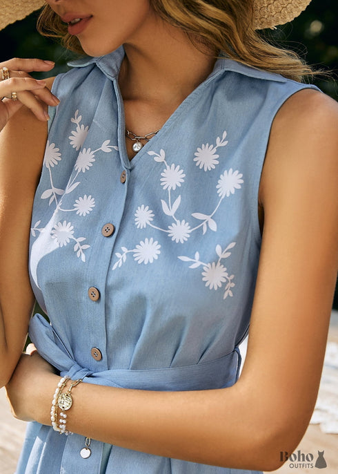 Blue Summer Boho Short Dress